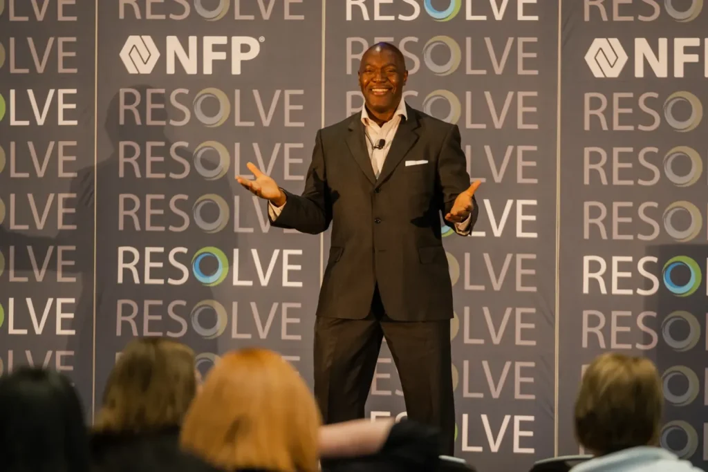 Resilience keynote speaker Devon Harris on stage