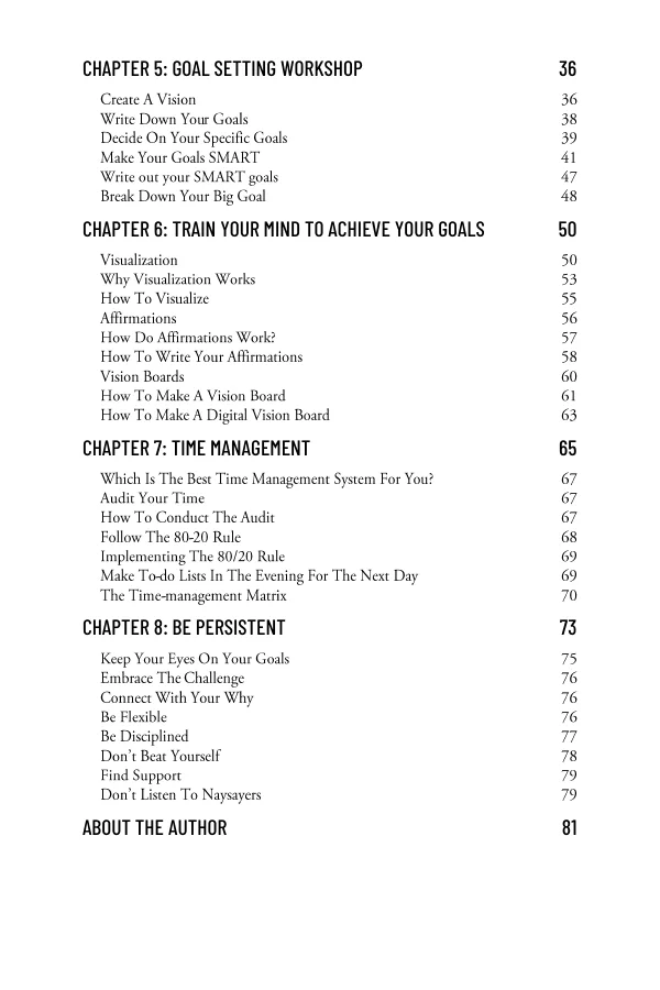 Table of contents of the GOALS ebook by Devon Harris